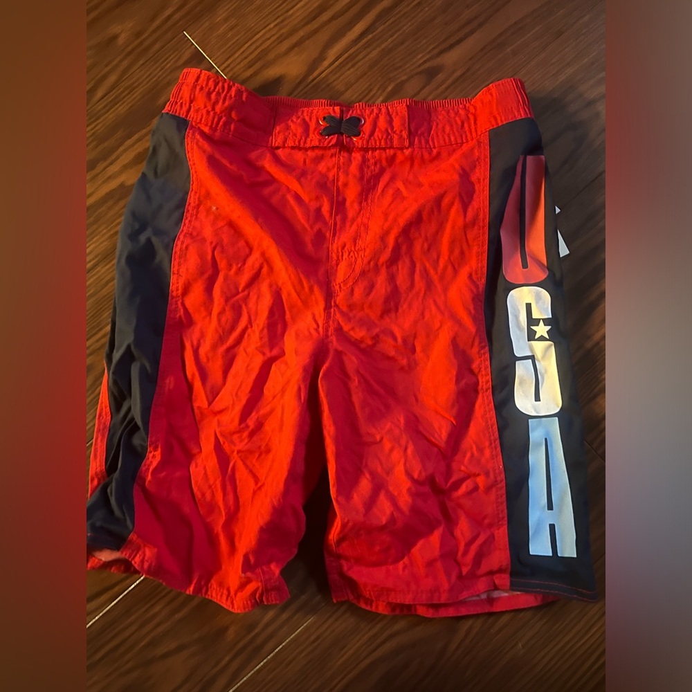 Boys youth red white blue USA old navy swim trunks